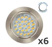 MiniSun | Modern Brushed Chrome 12V LED Caravan/Boat/Cabin Downlights | Lighting, Home Décor & Improvement Essential | Pack of 6 | Includes Bulb [6000K Cool White]