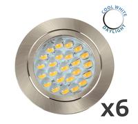 MiniSun | Modern Brushed Chrome 12V LED Caravan/Boat/Cabin Downlights | Lighting, Home Décor & Improvement Essential | Pack of 6 | Includes Bulb [6000K Cool White]
