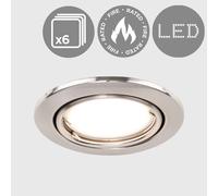 MiniSun | Fire Rated Brushed Chrome Tiltable GU10 Recessed Ceiling Downlights | Ceiling Spots, Home Décor & Improvement Essential | Pack of 6