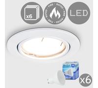 MiniSun Pack of 6 Fire Rated Gloss White Tiltable GU10 Recessed Ceiling Downlights - Complete with 5w LED Bulbs [3000K Warm White]