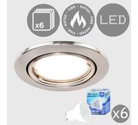 ValueLights Brushed Chrome Tiltable Warm White LED Ceiling Downlight 6 Pack - Silver - Wilko