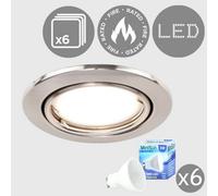 MiniSun | Fire Rated Brushed Chrome Tiltable GU10 Recessed Ceiling Downlights | Ceiling Spots, Home Décor & Improvement Essential | Pack of 6 | Includes 5W LED Bulbs [6500K Cool White] | Mains Wired