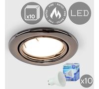 MiniSun | Fire Rated Black Chrome Tiltable GU10 Recessed Ceiling Downlights | Ceiling Spots, Home Décor & Improvement Essential | Pack of 10 | Includes 5W LED Bulbs [6500K Cool White]