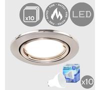 MiniSun | Fire Rated Brushed Chrome Tiltable GU10 Recessed Ceiling Downlights | LED Bulbs, Home Décor & Improvement Essential | Pack of 10 | Includes Bulb [3000K Warm White]