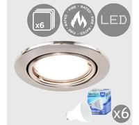 MiniSun | Fire Rated Brushed Chrome Tiltable GU10 Recessed Ceiling Downlights | LED Bulbs, Home Décor & Improvement Essential | Pack of 6 | Includes Bulb [3000K Warm White]