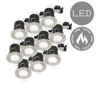 MiniSun 10 x Fired Rated Die Cast Twist & Lock Brushed Chrome GU10 Ceiling Downlights