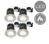 MiniSun 4 x Fired Rated Die Cast Twist & Lock Brushed Chrome GU10 Ceiling Downlights