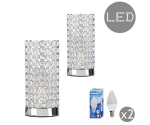 Valuelights Ducy Pair Of Polished Chrome & Clear K9 Crystal Jewel Touch Table Lamps With Led Dimmable Candle Bulbs In Warm White