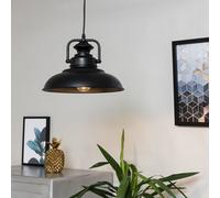 MiniSun | Industrial Style Matt Black Metal Ceiling Pendant Light Fitting | Ceiling Lights & Home Improvements Essential | Mains Wired