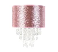 ValueLights | Easy Fit Pink Glitter Cylinder Ceiling Pendant Drum Light Shade with Clear Acrylic Jewel Droplets LED Bulb Included | Shades & Home Improvements Essential | 280cm Shade Width