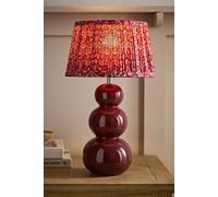 Valuelights Edie Burgundy Floral Pleated Shade Ceramic Bobble Base Table Lamp Burgundy