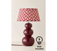 Valuelights Edie Chevron Print Pleated Shade Ceramic Bobble Base Table Lamp & Bulb In Burgundy Burgundy
