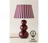 Valuelights Edie Striped Print Shade Ceramic Bobble Base Table Lamp And Bulb In Burgundy Burgundy