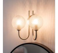 ValueLights | Brushed Chrome 2 Way Wall Light Fitting with Textured Glass Shades | Bath Wall Lights, Home Décor & Improvement Essential | IP44 Bathroom | Mains Wired