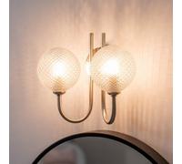 Valuelights Elle Brushed Chrome 2 Way Ip44 Bathroom Glass Shade Wall Light With Led Bulbs