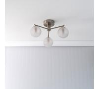 Valuelights Elle Brushed Chrome 3 Way Ip44 Bathroom Glass Ceiling Light With Led Bulbs