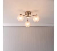 ValueLights | Brushed Chrome 3 Way Ceiling Light Fitting with Textured Glass Shades | Close-to-Ceiling Lights, Home Décor & Improvement Essential | Includes Bulb