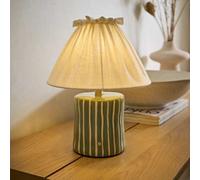 Valuelights Elma Pleated Linen Green Stripe Ceramic Rechargeable Table Lamp