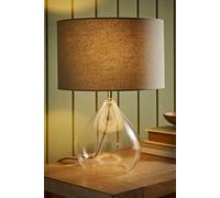ValueLights Eloise Natural Linen Drum Shade Clear Glass Teardrop Table Lamp ValueLights Natural