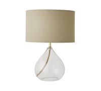 ValueLights Eloise Natural Linen Shade Clear Glass Teardrop Table Lamp