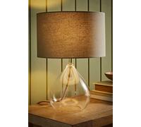 ValueLights Eloise Natural Linen Shade Clear Glass Teardrop Table Lamp