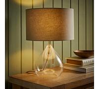 ValueLights Eloise Natural Linen Drum Shade Clear Glass Teardrop LED Table Lamp - Size: 36 x 25 x 25cm - White - Wilko