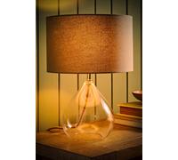 ValueLights | Eloise Natural Linen Drum Shade Clear Glass Teardrop Table Lamp with LED Bulb | Table Lamps, Home Décor & Improvement Essential | Included LED Bulb