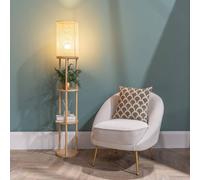 Valuelights Elsa Natural Wooden 3 Tier Floor Lamp With Bamboo Shade Natural