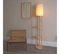 Valuelights Elsa Natural Wooden 3 Tier Floor Lamp With Fabric Shade