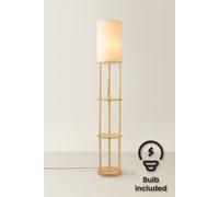 ValueLights | Natural Wooden 3 Tier Shelf Floor Lamp with Fabric Cylinder Lampshade Living Room Light | Floor Lamps, Home Décor & Improvement Essential | Included LED Bulb