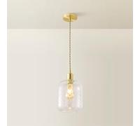 ValueLights | Emery Clear Swirl Glass Brushed Gold Single Diner Ceiling Light and Bulb | Mains Wired