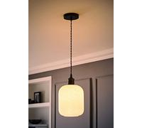 ValueLights Emery Frosted Swirl Glass Black Single Diner Ceiling Light & Bulb in White ValueLights White