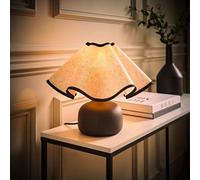 Valuelights Emilia Black Ceramic Table Lamp With Linen Wave Shade And Bulb
