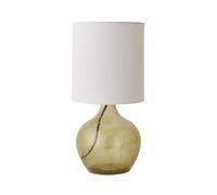 ValueLights | Emily Natural Linen Drum Shade Dark Green Glass Teardrop Table Lamp and LED Bulb | Table Lamps, Home Décor & Improvement Essential | Included LED Bulb