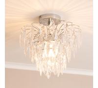 ValueLights | Silver Chrome Waterfall Clear Acrylic Jewel Droplet Ceiling Light Fitting for Living Room Bedroom Hallway | Ceiling Lights, Home Décor & Improvement Essential | Included LED Bulb