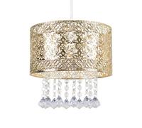 Valuelights Enna Modern Intricate Pattern Gold Ceiling Light Shade With Jewel Droplets (D)25Cm