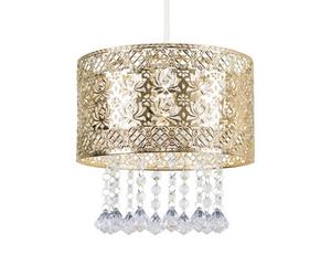 Valuelights Enna Modern Intricate Pattern Gold Ceiling Light Shade With Jewel Droplets (D)25Cm