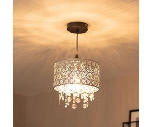 Valuelights Enna Silver Easy Fit Moroccan Style Acrylic Jewel Droplet Drum Ceiling Light Shade And Bulb (D)22Cm