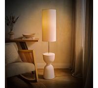 Valuelights Esme Linen Tall Lamp Shade Ceramic Table Base Midi Floor Lamp And Bulb In Cream Cream One Size
