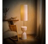 Valuelights Esme Linen Tall Lamp Shade Ceramic Table Base Midi Floor Lamp With Led Bulb