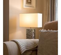 MiniSun | Pair of - Modern Silver Ripple Effect Ceramic Table Lamp with a White Light Shade | Table Lamps & Home Improvements Essential