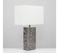 MiniSun | Pair of - Modern Silver Ripple Effect Ceramic Table Lamp with a White Light Shade | Table Lamps & Home Improvements Essential