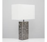 MiniSun | Pair of - Modern Silver Ripple Effect Ceramic Table Lamp with a White Light Shade | Table Lamps & Home Improvements Essential