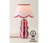 Valuelights Everie Pink Stripe Table Lamp With Scallop Shade And Bulb