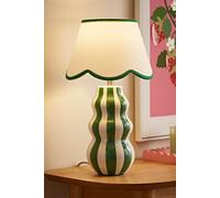 ValueLights Everie Green Stripe Curved Table Lamp with Scalloped Lamp Shade in Bright Green ValueLights Bright Green