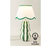 ValueLights Everie Green Stripe Table Lamp with Scalloped Lamp Shade & Bulb in Bright Green ValueLights Bright Green