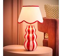Valuelights Everie Pink Stripe Table Lamp With Scallop Shade And Bulb