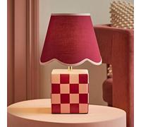 Valuelights Evie Burgundy Ceramic Checkerboard Table Lamp With Scallop Shade