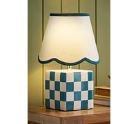 ValueLights | Forest Green Cube Checkered Base Ceramic Table Lamp with Scallop Tapered Lampshade Bedside Light | Table Lamps & Home Improvements Essential