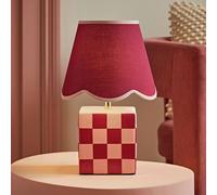 ValueLights Evie Ceramic LED Checkerboard Table Lamp With Pink Scallop- Burgundy